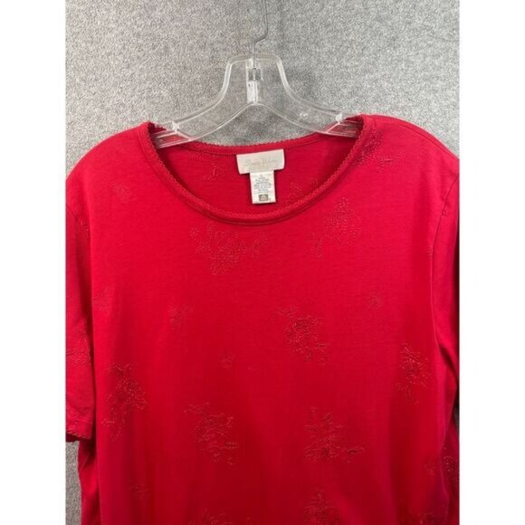 Studio Works Red Embroidered‎ Short Sleeve Cotton/Polyester Top L - Picture 6 of 12